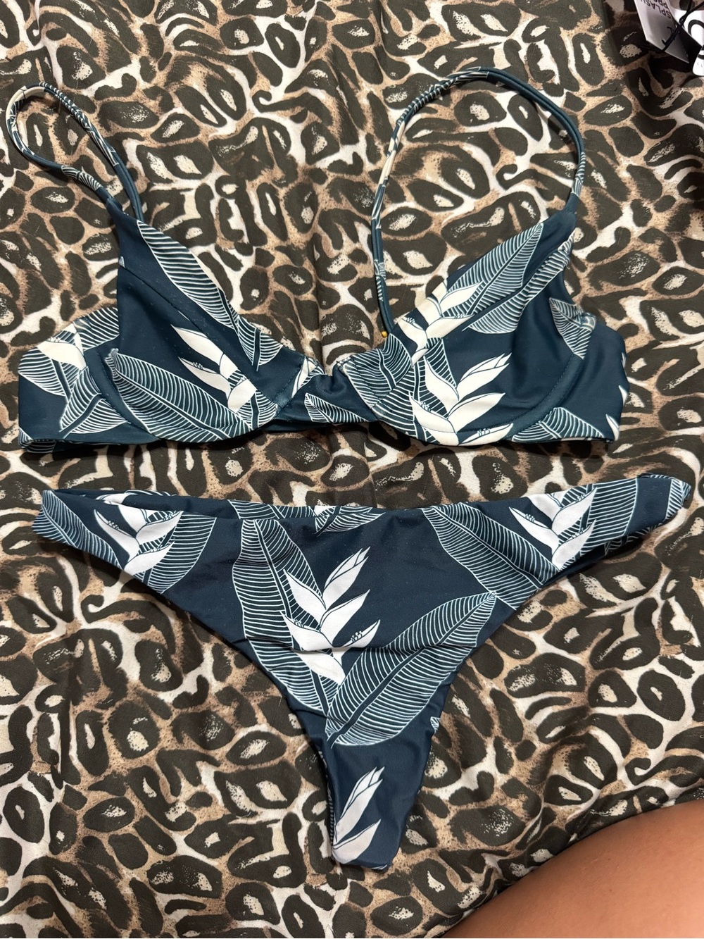 Benoa Swim Navy and White Leaf Print Bikini